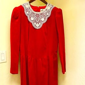 Vintage Lanz Originals Red Velvet Holiday Dress